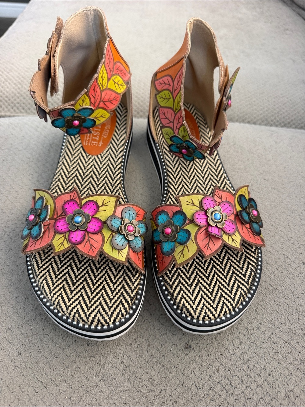 L’Artiste Colorful Floral Ankle-Strap Sandals in Multicolor - Women